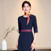 Elegant Mid-Sleeve Autumn/Winter Dress for Women - Sophisticated Socialite & Flight Attendant Uniform
