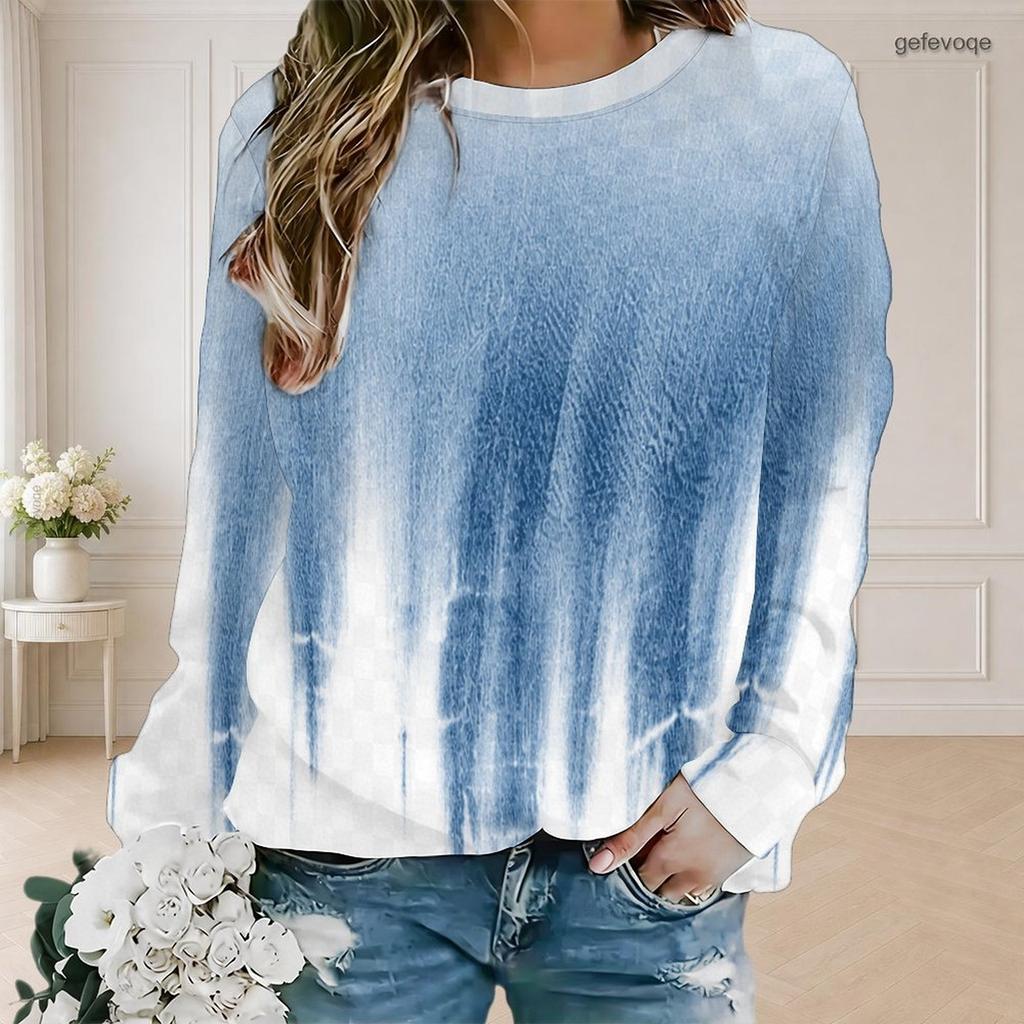 Women Plus Size Tie Dye Printed Round Neck Long Sleeve Pullover Sweatshirt