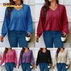 Women's Fashion Casual Solid Color Print Long Sleeve V Neck Blouses & Shirts