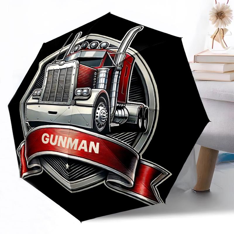 Gunman Truck Emblem Design Artwork Automatic Umbrella Compact 8Rib Design Durable Plastic Iron Allseason Women'S Umbrella For Travel Fashion Lovers