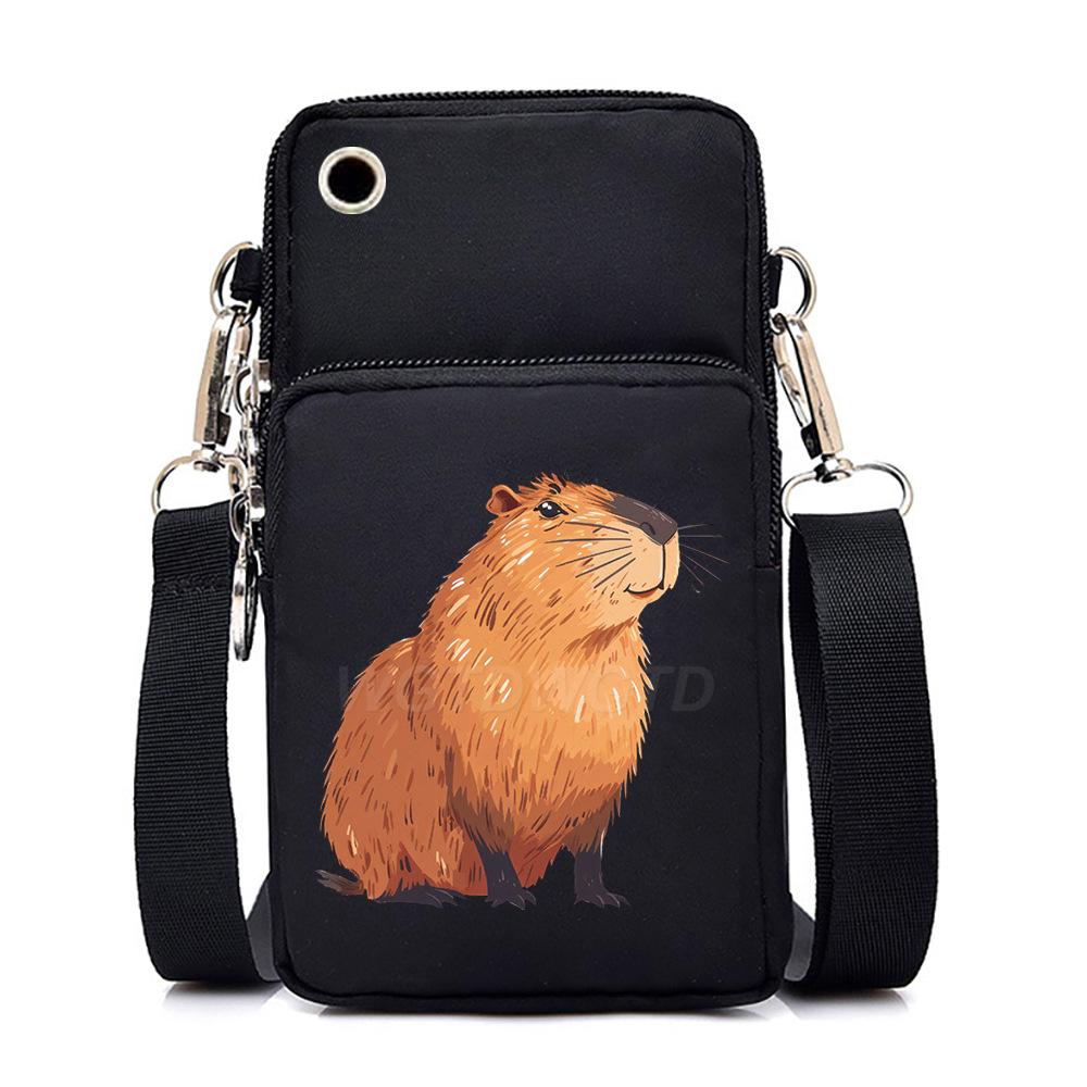 Multifunctional vertical black shoulder bag printed cartoon casual men's and women's portable mobile phone bag messenger bag