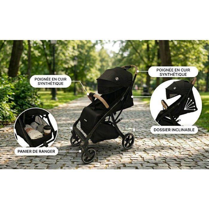 Nania Kompakter Schirmbuggy - Lexy - Komplettpaket (Beinschutz + Regenschutzbezug) - 4 Räder - Schwarz