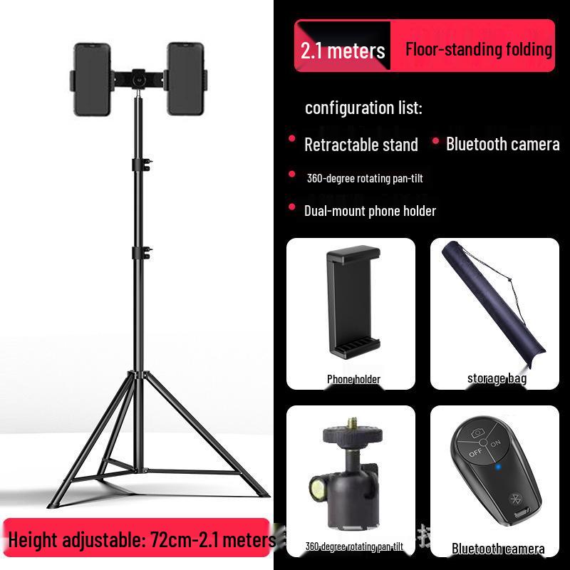 Mobile Live Streaming Floor Stand & 10" Fill Light with Retractable Thermometer Phone Clip