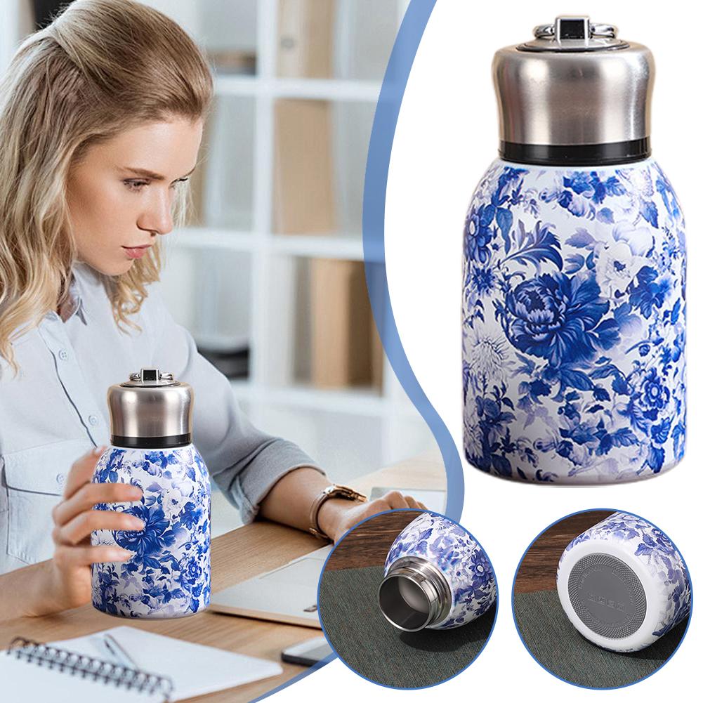 Vintage Floral Pattern Mug Water Bottle Stainless Steel Hot Coffee Vacuum & Cold Rustproof Insulated A5V1