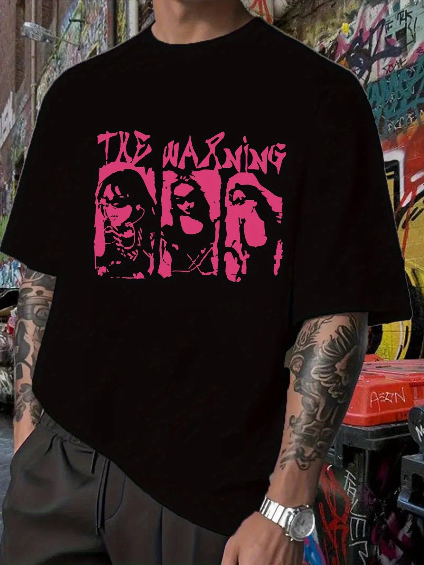 

Hip-Hop Style The Warning Graphic T-shirt - Black Casual Short Sleeve Tee with Bold Pink Lettering M