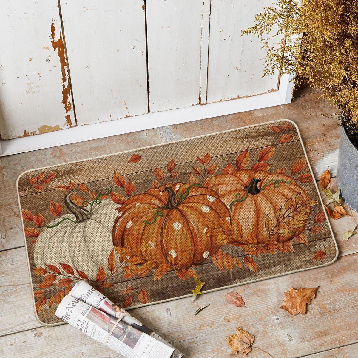 Autumn Pumpkin Crystal Velvet Doormat Non-slip Waterproof Dirt-resistant Easy to Clean Indoor Decoration 40x60cm 16x24inch