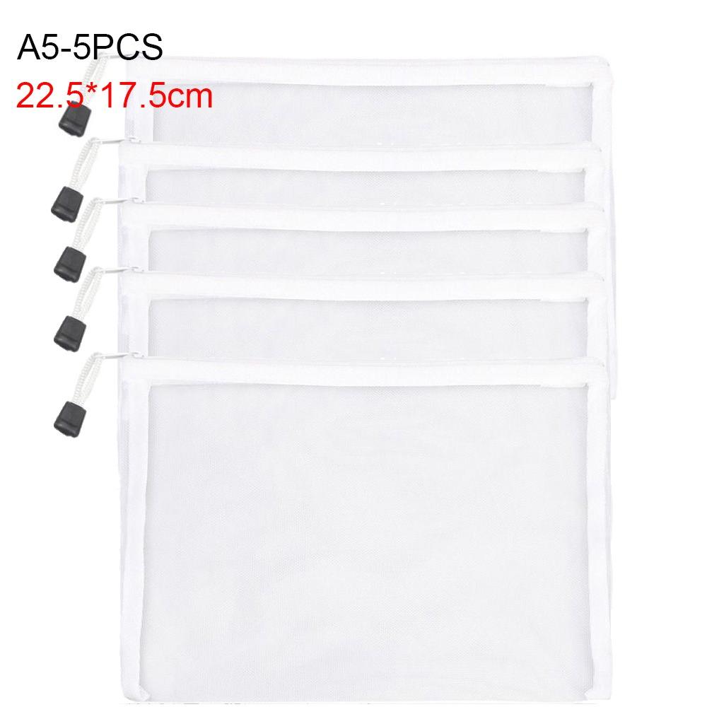 1/3/5PCS Cosmetic Organization Mesh Zipper File Bag PVC Document Folder Storage Bag A4/A5/A6 Moisture-proof Mesh Bag