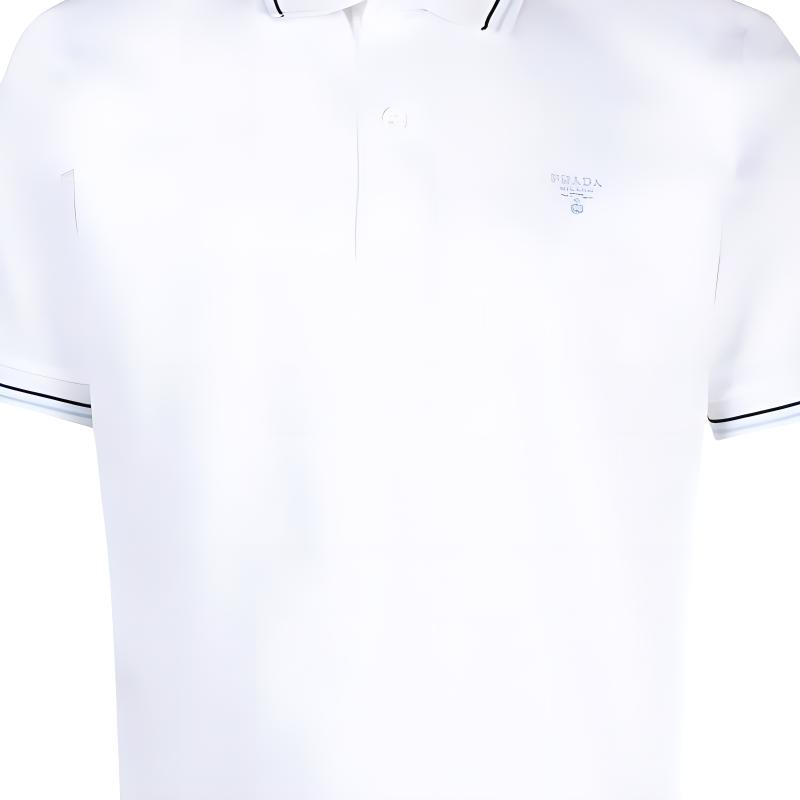 PRADA Polo Shirts Men's White Polo Collar Moderate Straight Fit UJN765-1ZMI-F0009-S-212