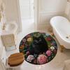 Floral Cat and Dog  Round Area Rug,Carpet Rug for Living Room Bedroom Sofa Playroom Decor,Non-slip Floor Mat