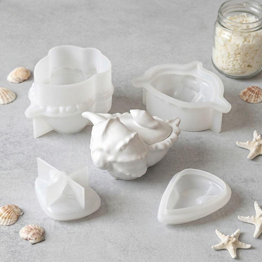 Molde de Silicona con Forma de Caracola con Tapa Molde para Tazas de Velas Molde para Frascos de Velas Molde para Cajas de Almacenamiento Decoración Festiva