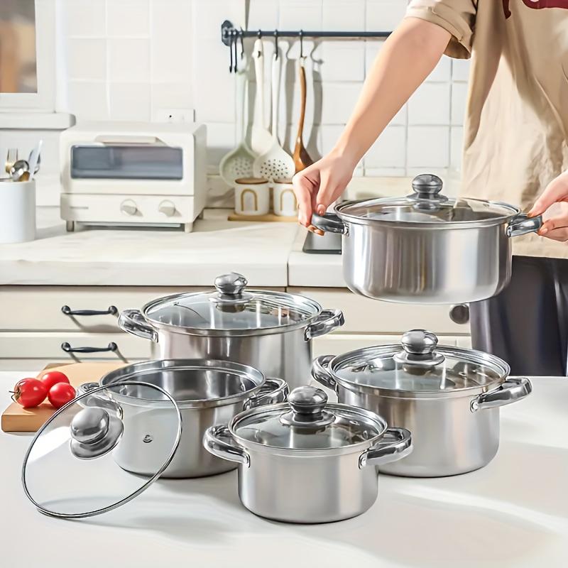 10-piece Stainless Steel Cookware Set, Suitable for Induction Cooktops, Ideal for Outdoor, Dormitory, Camping Use