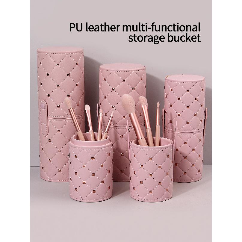 1Pcs PU Leather Makeup Brush Storage Bucket Portable Travel Cosmetic Bag Multi-Function Dust-Proof Waterproof Makeup Brush Box
