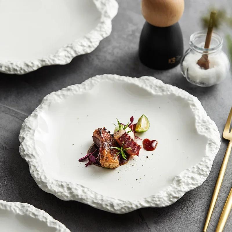 Rock Patterned Edge Ceramics Dining Plate Steak Plates Dessert Plate Sushi Plates Fruit Dish Salad Bowl Dim Sum Dish Snack Tray
