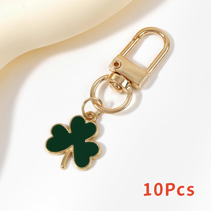 5/10Pcs Alloy Green Clover Leaf Shaped Keychain Minimalist Style Bag Charm Used For Diy Jewelry Accessories Holiday Gifts