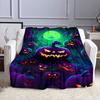 "Glowing Halloween Jack-O'-Lantern Design" Patterned flannel blanket perfect for the bedroom living room, sofa, or a little nap
