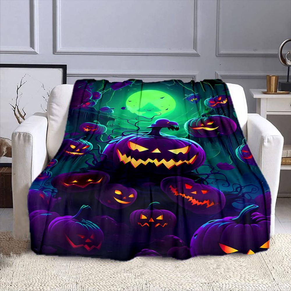 "Glowing Halloween Jack-O'-Lantern Design" Patterned flannel blanket perfect for the bedroom living room, sofa, or a little nap