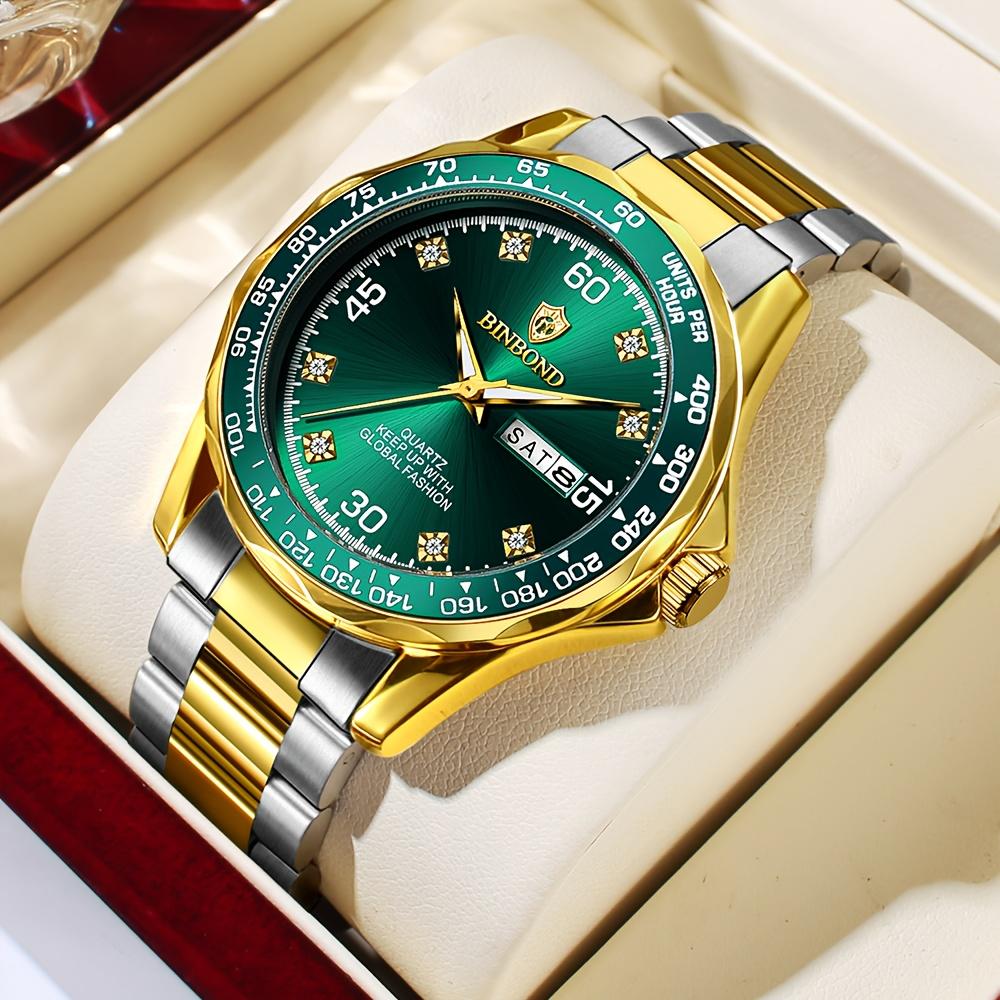 BINBOND Herrenuhr für Herren Klassische Doppelkalenderanzeige Leuchtzeiger Wasserdicht Edelstahlarmband Business Herrenuhren