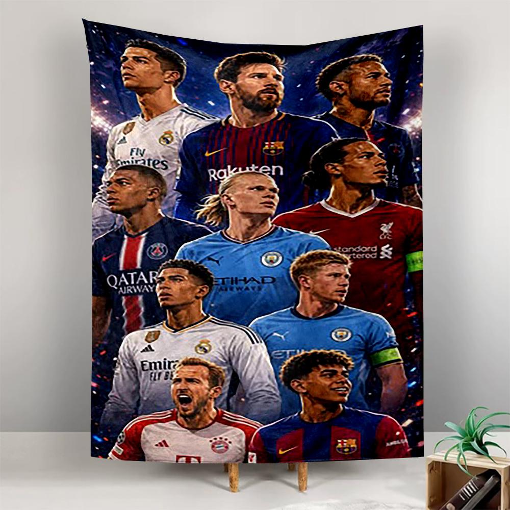 Tapestry Football Stars Ronaldo Messi Mbappe Haaland Group Poster Wall Hanging