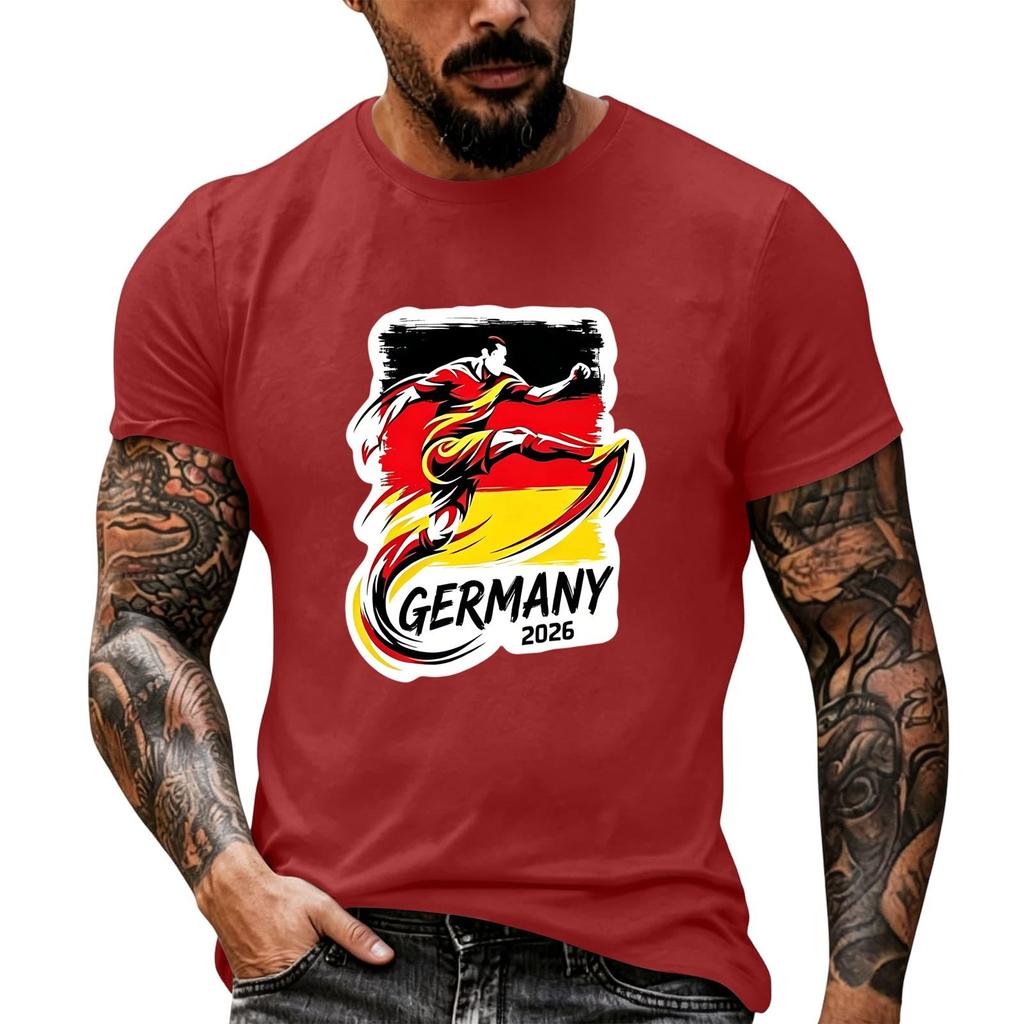 Short Sleeve Casual T Shirt with Graphic Print Soccer Player Illustration and Text Germany 2026 Soft Comfortable Fit for Everyday Wear