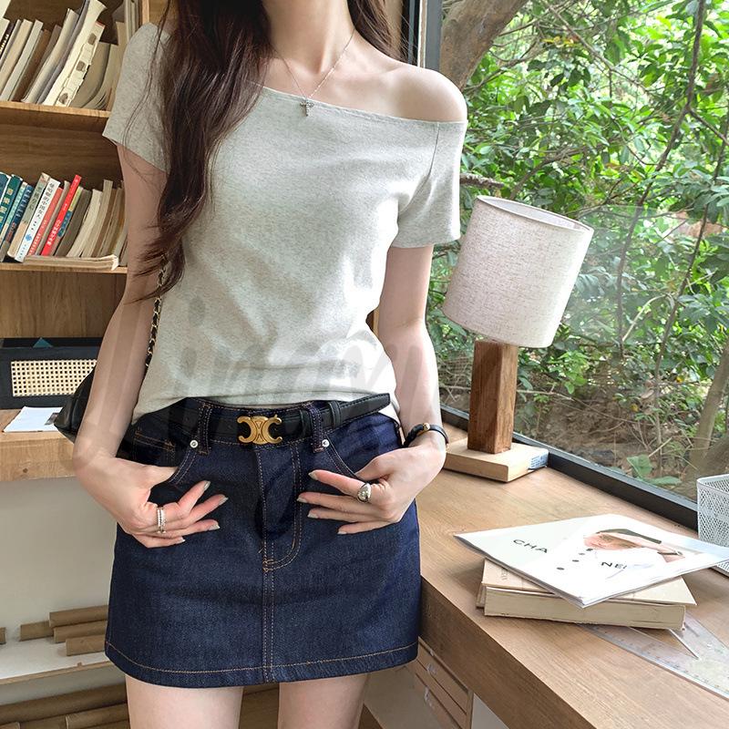 2026 Summer Asymmetrical One-Shoulder Slim T-Shirt for Women