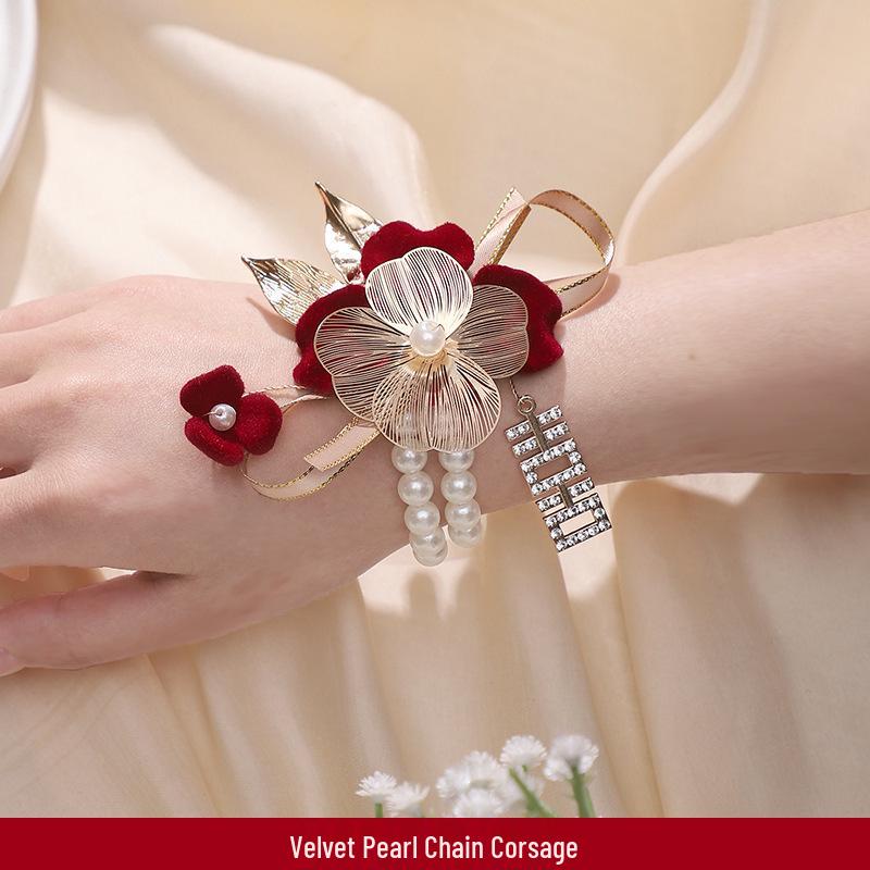 Bridesmaid Pink Rose Corsage Bracelet - Wedding Flower Accessory