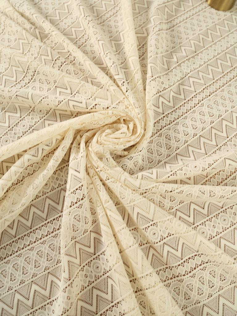 Beige Wave Triangular Lace With Tassel Tablecloth, Dining Table Fabric Decoration