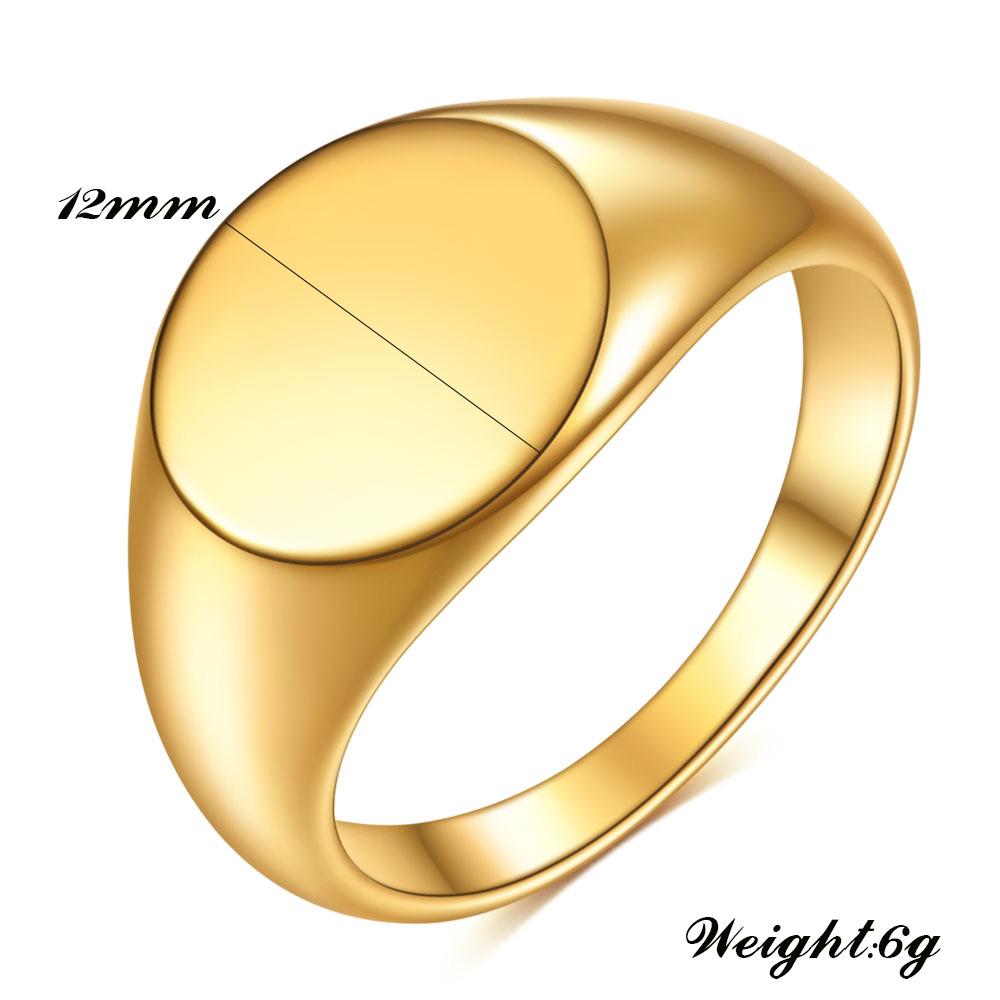 Women Signet Ring Polished Seal Chunky Oval Width Ring Stainless Steel Simple Punk Fashion Jewelry Accessories