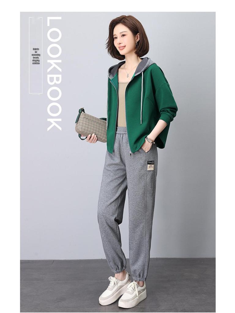 Set Hanorac Sportiv Mărimi Mari pentru Femei - Ținută Elegantă de Toamnă din Două Piese pentru Mame de Vârstă Mijlocie