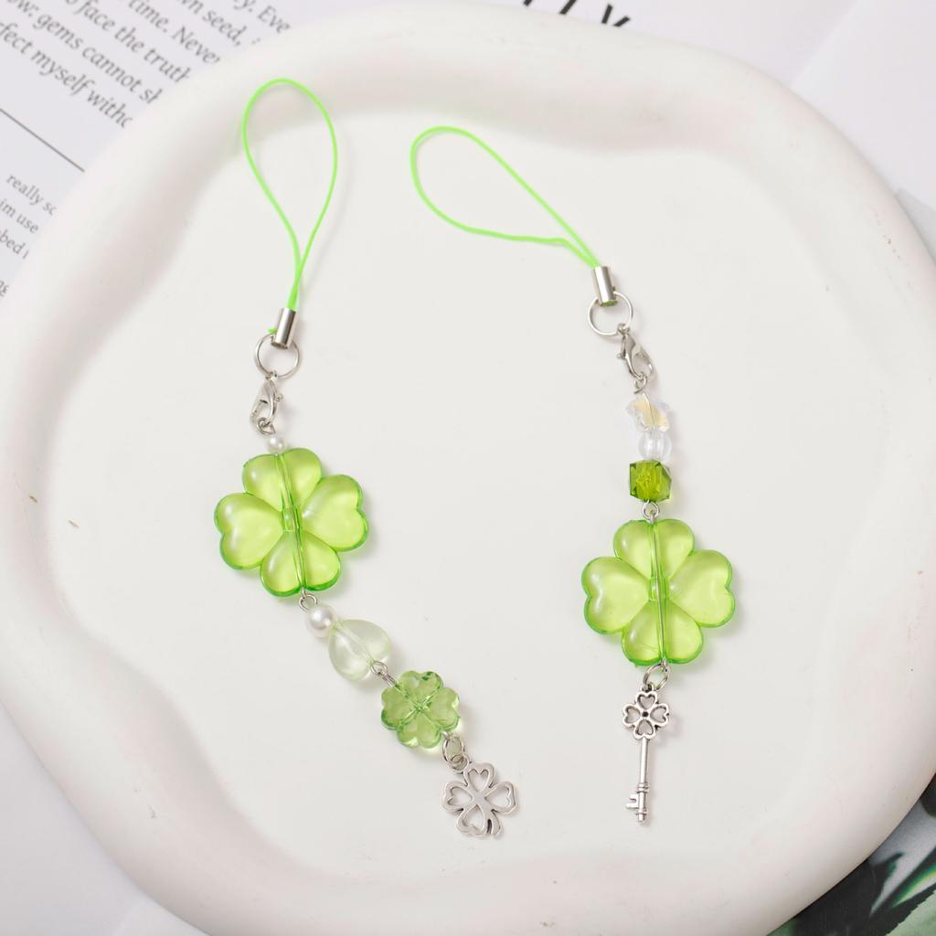 Lucky Grass Mobile Phone Chain Lanyard Beaded Pendant Ccd Camera Pendant Four-leaf Clover Versatile Bag Pendant Small Gift
