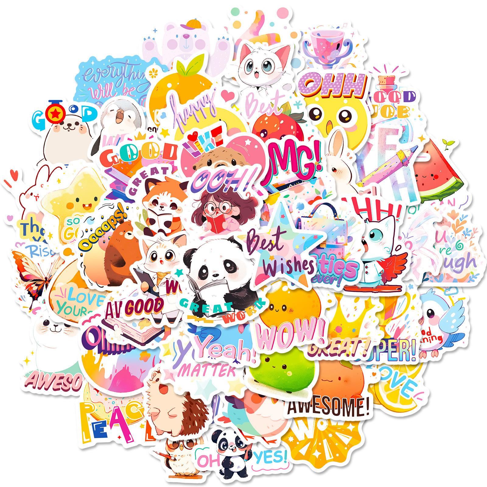 

50 Наградных наклеек для учеников TEMU Детские Круглые Мультяшные Похвала Поощрение Наградные наклейки для учеников