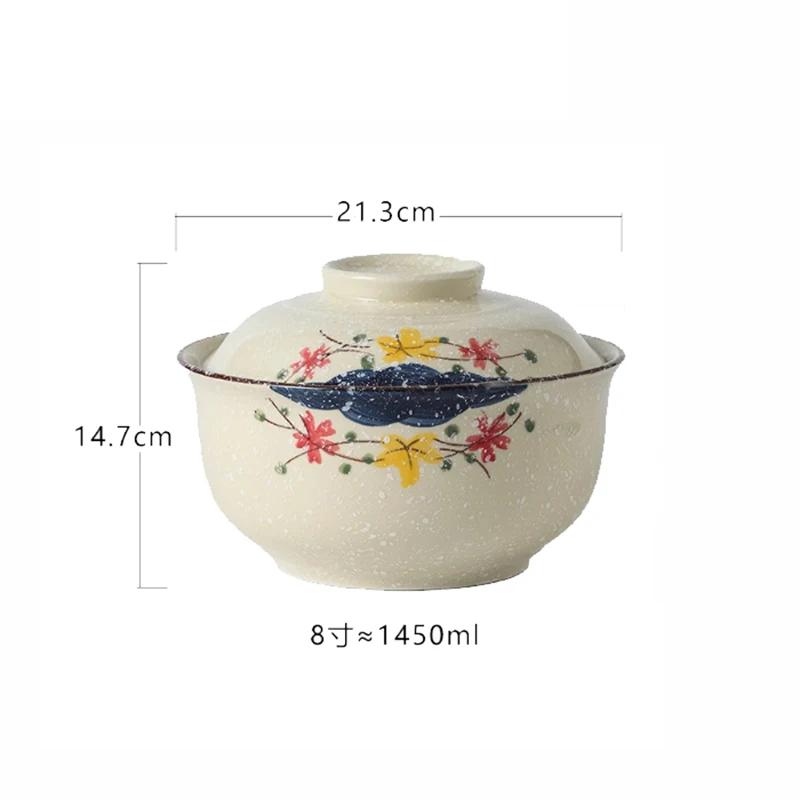 Japanese Ceramic with Lid Soup Ramen Bowl Dessert Snack Large Capacity Service Bowls Restaurant Tableware