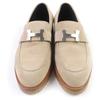HERMES Loafers, Moccasins, Faubourg H logo Metal beige Suede leather Women 35 Used