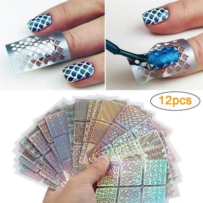 12PCS/set Hollow Nail Sticker Stylish Self-adhesive Manicure Sticker Nail Art Accessory