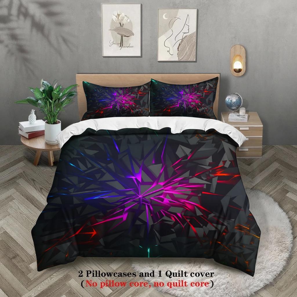3Pcs Breathable Geometric Pattern Duvet Cover Set, All Season Machine Washable Bedding with Pillowcases Home Decor