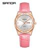 Sanda Women's Luminous Leather Quartz Watch: Waterproof, Slim, Fashionable with Dual Calendar.