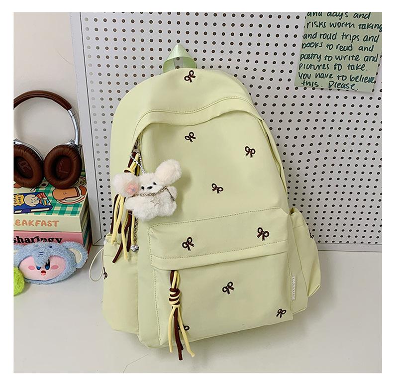Schoolbag Girls School Bag Simple Versatile Backpack College Student Middle School Student Cute Embroidered Bow Lightweight Travel Backpack