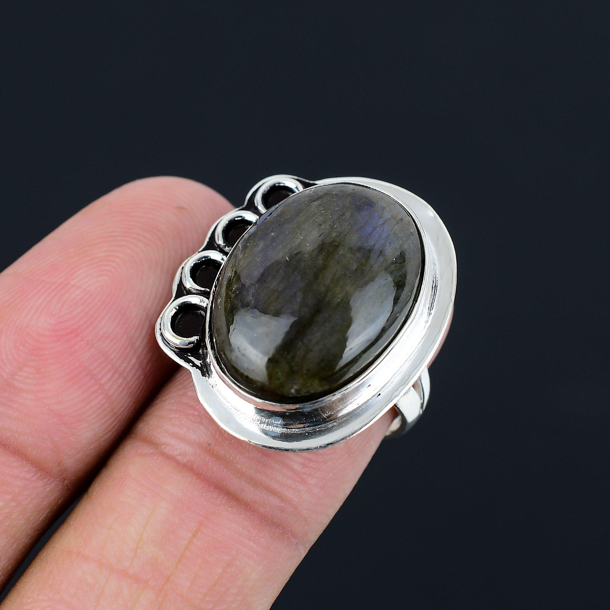 Sterling Silver Oval Labradorite Gemstone Daughter Statement Ring Jewelry Size 7 7
