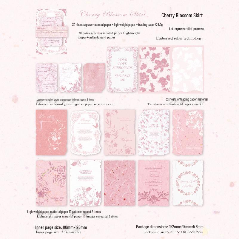 MòMò Mixed Material Letterpress Embossed Paper - Flower Branch Language Series, 30 Sheets, Scrapbooking Base Paper, 4 Styles.
