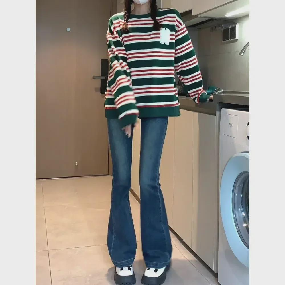 Damen-Schlagjeans mit hoher Taille – elastisch, schmale Passform, perfekt für große und dünne Frauen, Frühlings- und Herbst-Styles