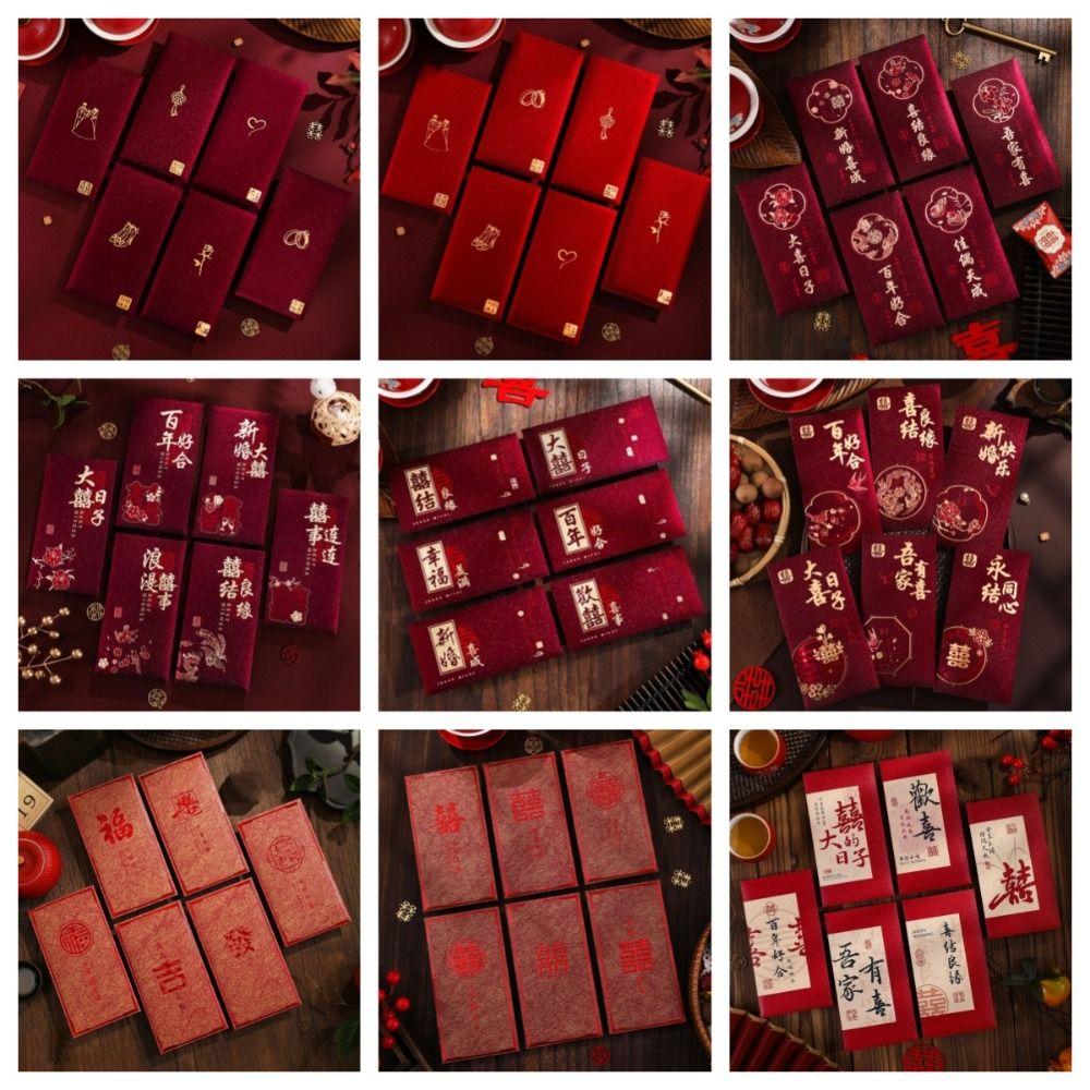 Chinese Horse Year New Year Red Envelope Hard Paper Hot Gold Chinese Money Envelopes Thickened 6Pcs Mixed Lucky Red Bag Children