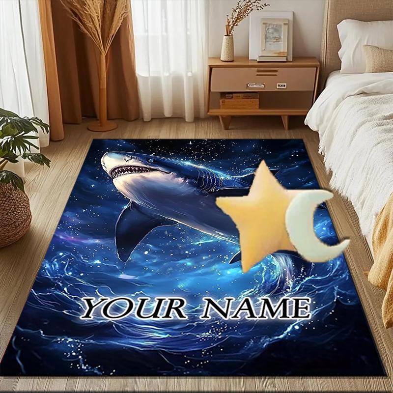 1PC Custom Name Oceanic Great White Shark Theme Floor Mat Ideal for Living Room, Game Rooms, Office, Bedroom,Floor Mat Playful Design106