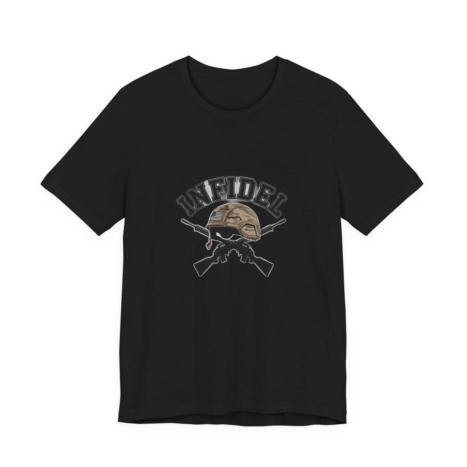 Infidel Military Helmet Unisex T-Shirt Patriotic Veteran Tee M
