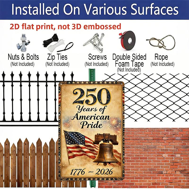 2D Flat 1pc Aluminium Decorative Sign Featuring Patriotic American Pride Flag Design with Fireworks, Liberty Bell and Stars Marking 1776 To 2026