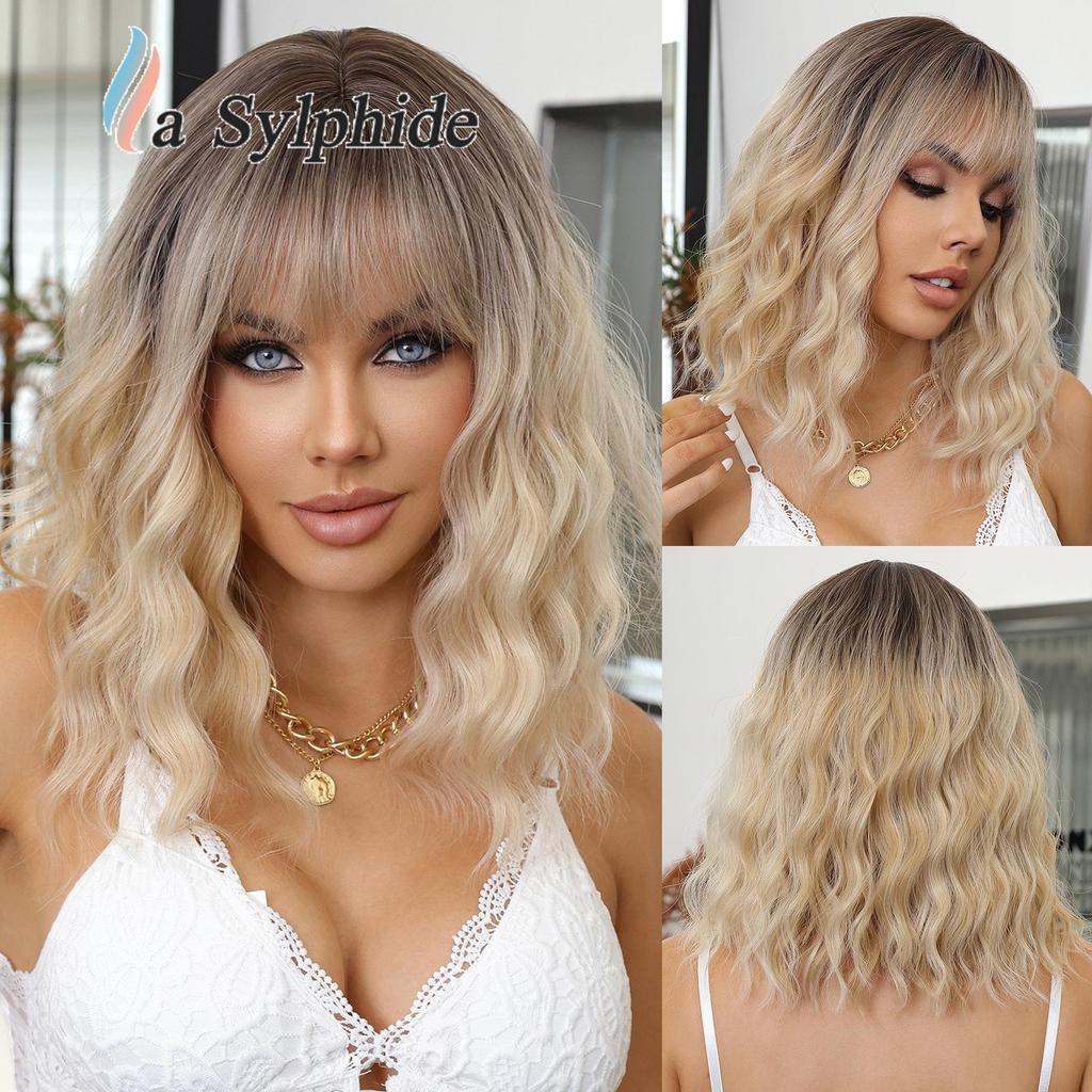 Hot-Selling European and American Women's Short Curly Bobo Wig - Golden Gradient, Fashionable & Natural.