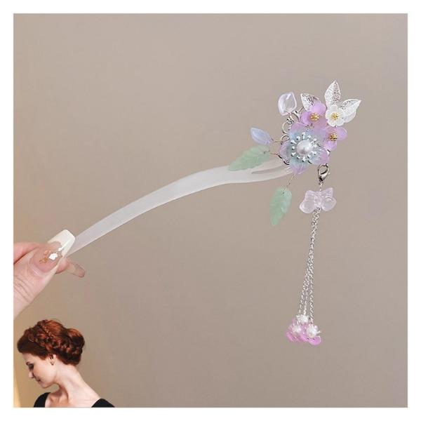 Horquilla de Flores de Lujo Ligero Para Mujer Estilo Chino Floral Mariposa Borla Palillo para el Cabello Elegante Joyería de Metal Horquilla Pinzas para el Cabello