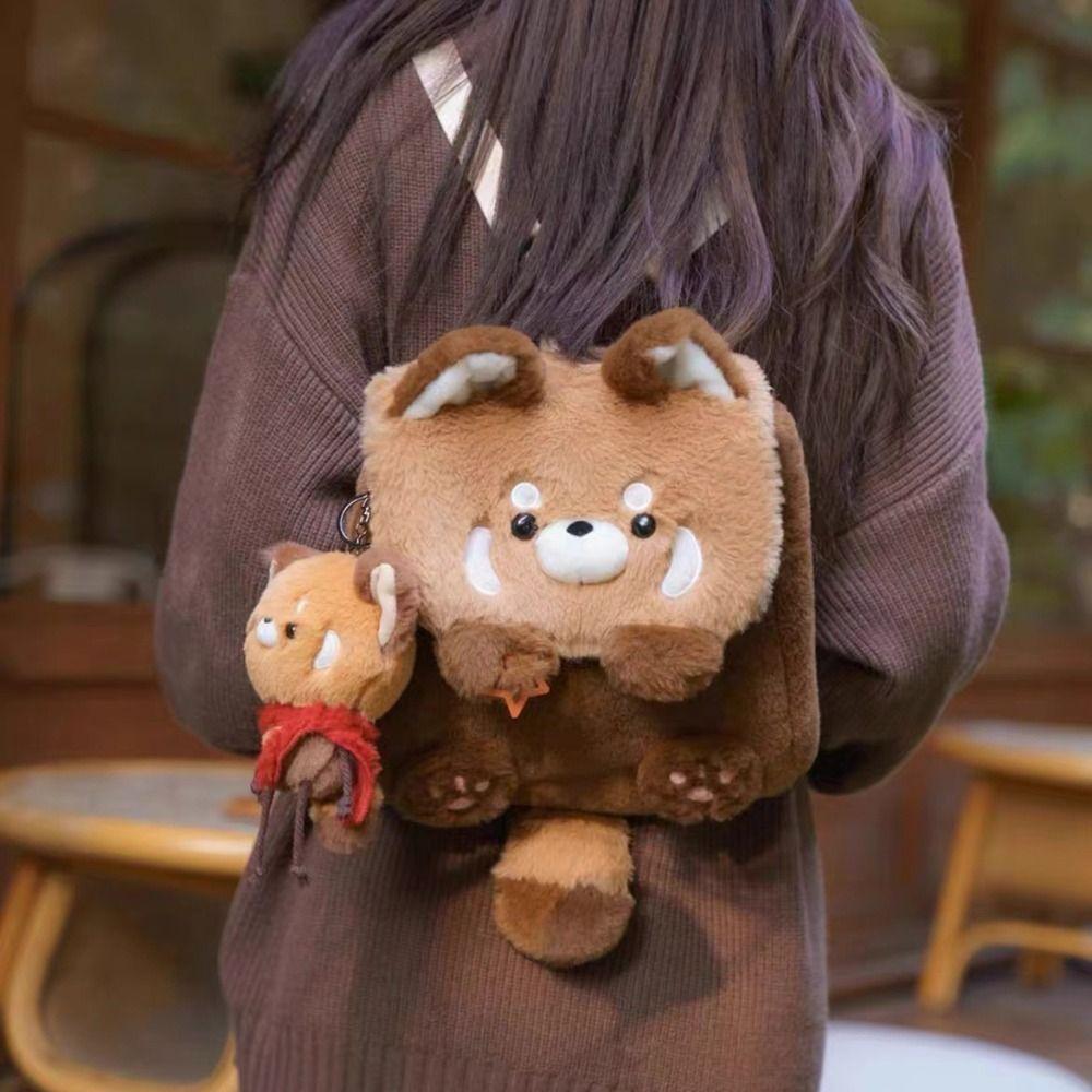 Soft Red Panda Backpack Animal Plush Red Panda Bag with Tail Fashion   School Bag