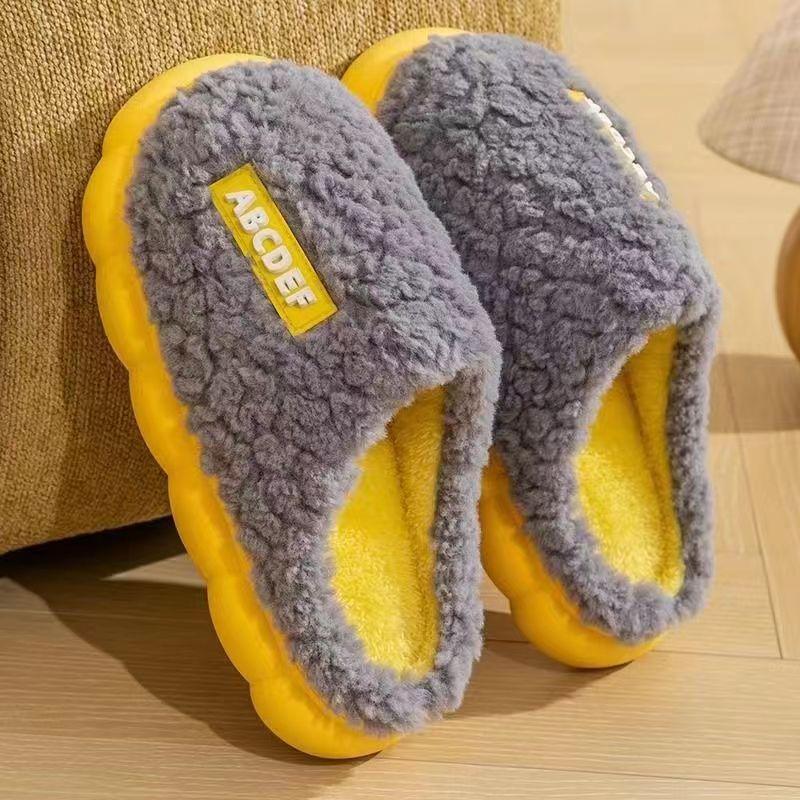 Cotton slippers women's thick bottom non-slip home warm confinement cotton slippers men and women couples home floor cotton slippers winter