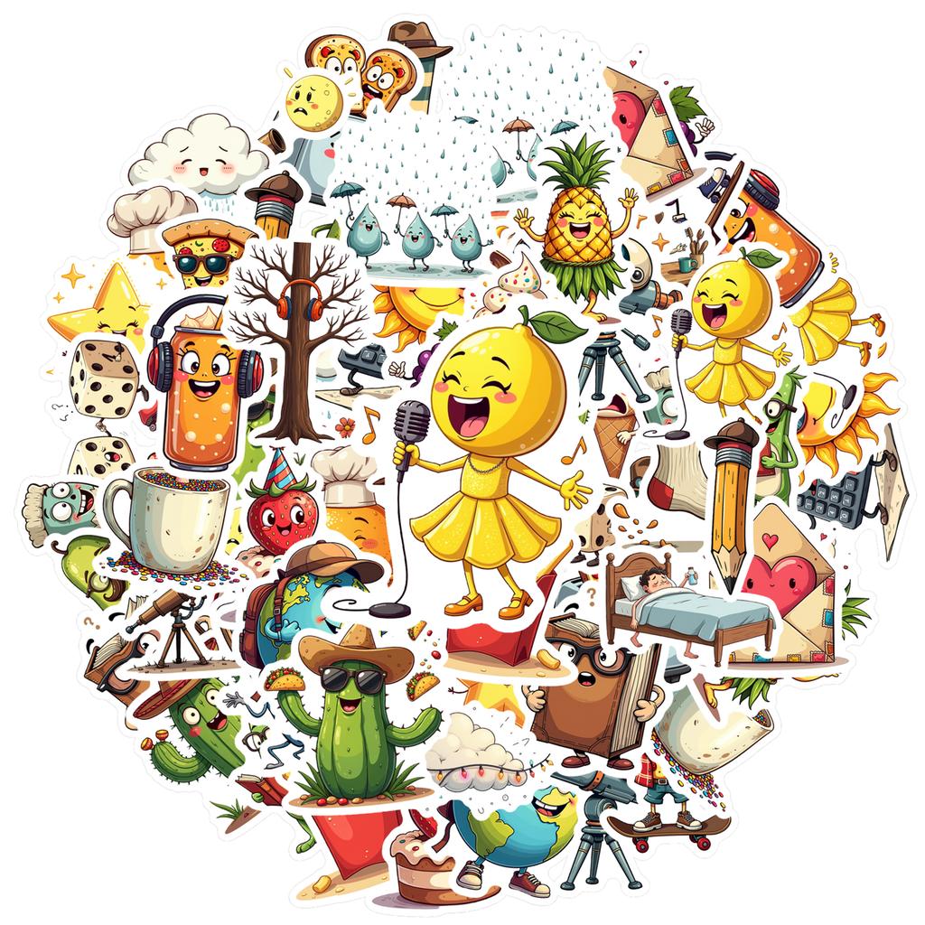 35pcs-70pcs Cartoon Cartoon Characters Decals Cute Objects Graffiti Decals Funny Stickers For Notebook Luggage Mobile Phone