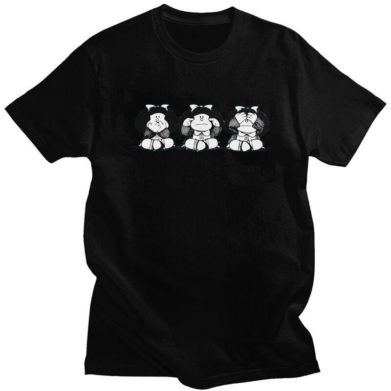 Custom Male Quino Comic Cartoon Mafalda T Shirt ShortSleeve Cotton Tshirts Streetwear Tshirt Casual Tee Slim Fit Clothing