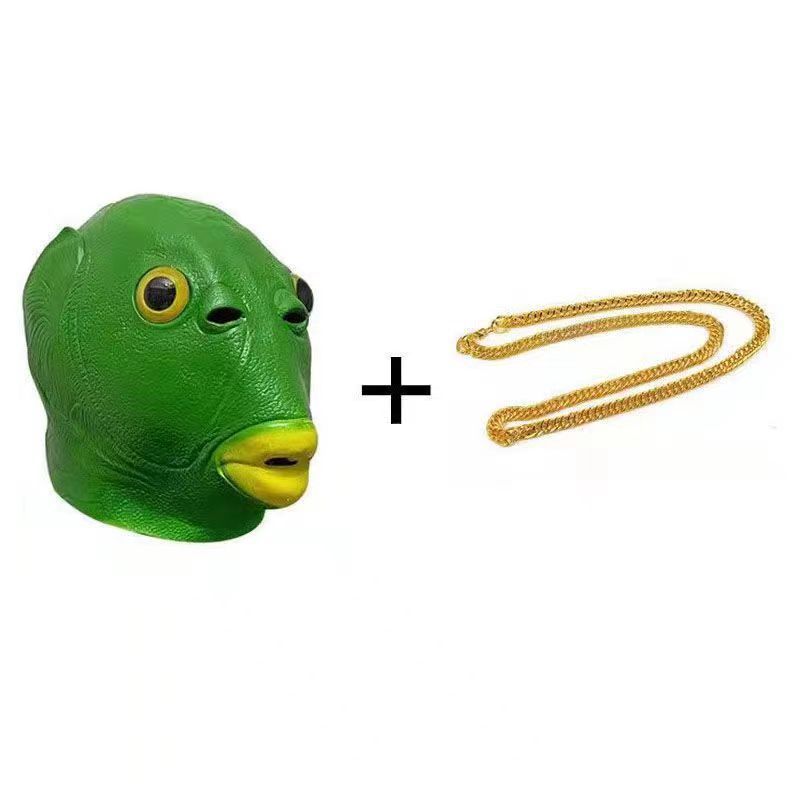 1pc Green Fish Head Funny Cosplay Half Fishman Mask,Funny Mask,Animal Mask,HeadgearDisguise Cosplay,Green Head Monster for party